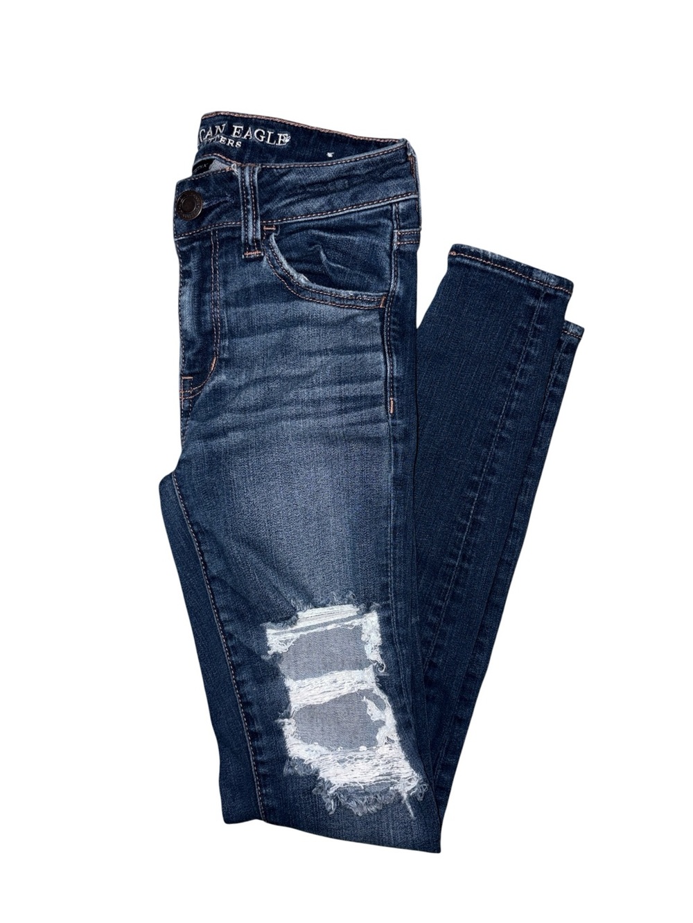 American Eagle Outfitters Dark Blue Distressed Super Stretch Skinny Jean Jegging